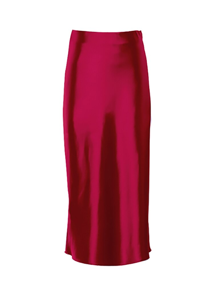 Luxurious Solid Satin Silk Skirt - Kawaii Stop - Bottoms, Elegant, High Waisted, Ladies, Long, Midi, Office, Satin Silk, Skirt, Skirts, Solid, Spring, Summer, Women, Women's Clothing &amp; Accessories