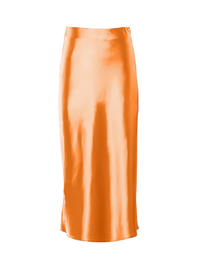 Luxurious Solid Satin Silk Skirt - Kawaii Stop - Bottoms, Elegant, High Waisted, Ladies, Long, Midi, Office, Satin Silk, Skirt, Skirts, Solid, Spring, Summer, Women, Women's Clothing &amp; Accessories