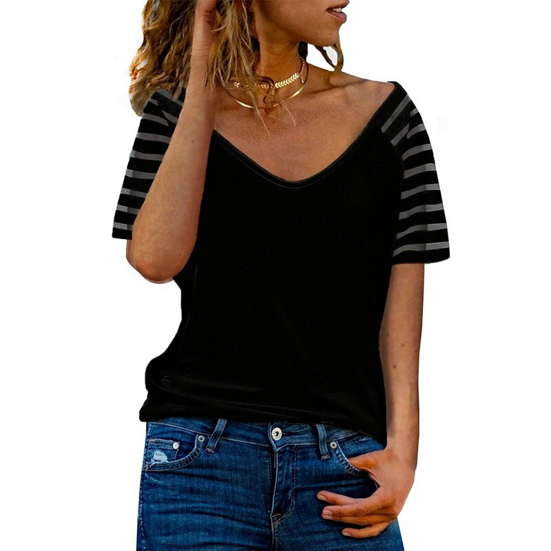 Harajuku Style Mesh Sleeve Shirt - Kawaii Stop - Aesthetic, Autumn, Blouses &amp; Shirts, Broadcloth, Cute, Fall, Fashion, Harajuku, Hollow, Japanese, Kawaii, Korean, Long Sleeve, Loose, Plus Size, Polyester, Solid, Streetwear, Stripes, Tops &amp; Tees, Tshirts, V-Neck, Women's Clothing &amp; Accessories
