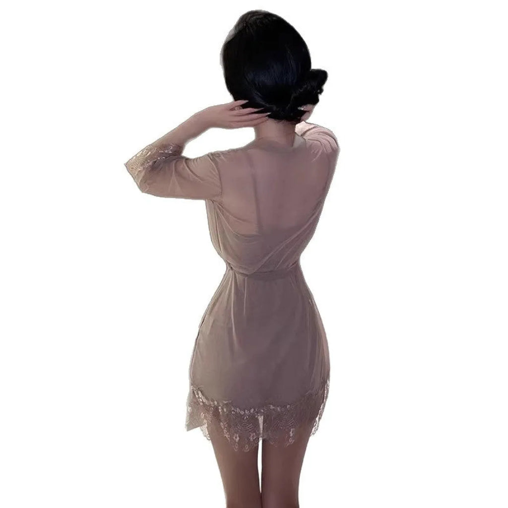 Ice Silk Lace Strap Nightgown Set - Women’s Clothing & Accessories - Sexy Lingerie - 5