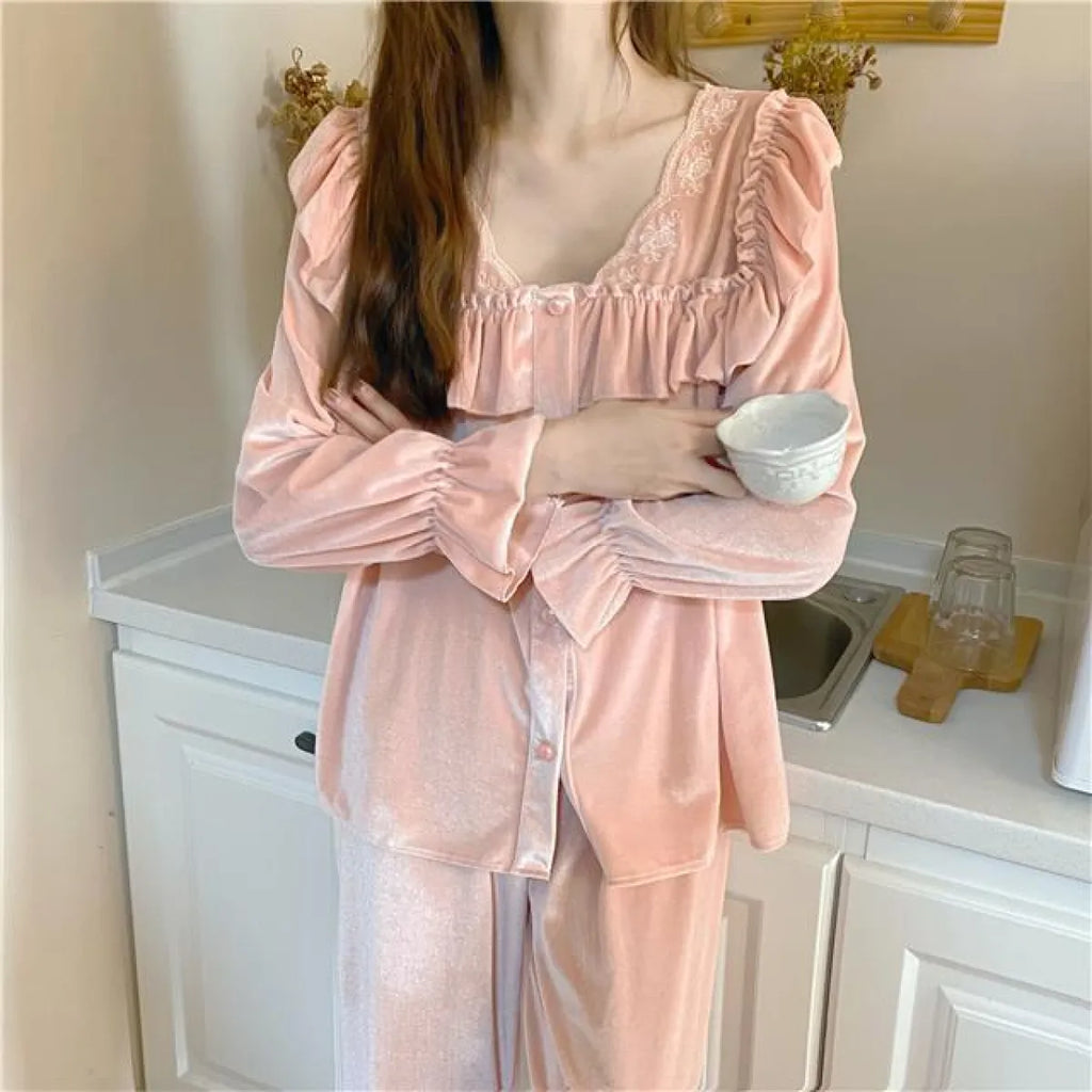 Gold Velvet Palace Style Long Sleeve Nightgown - Best Sellers - Maxi Dress - 2