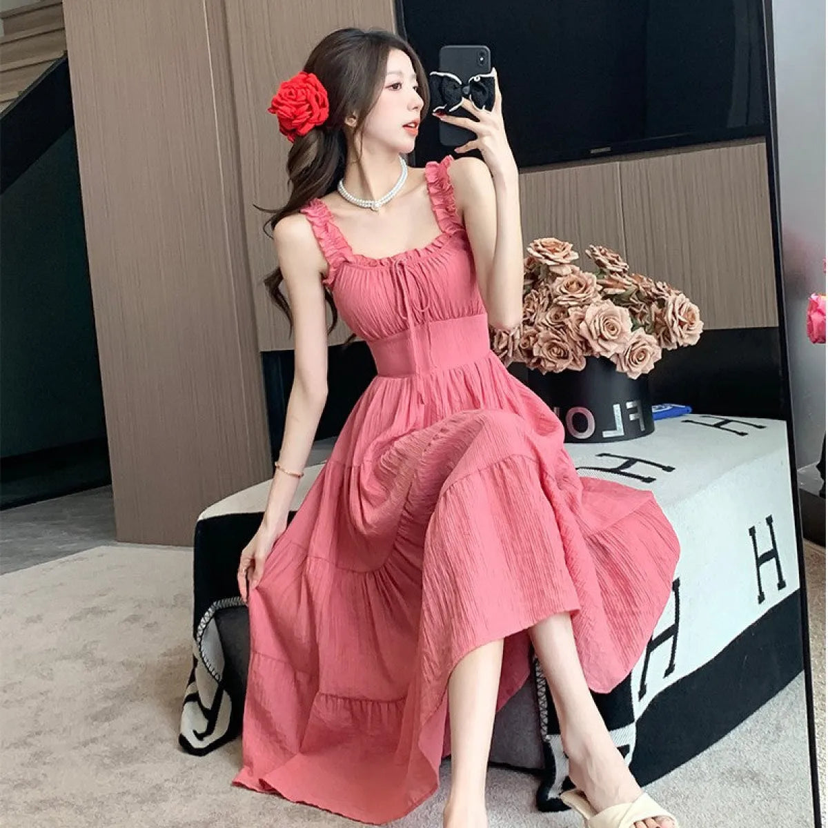Rose Pink French Resort Midi Dress - All Dresses - Midi Dress - 5