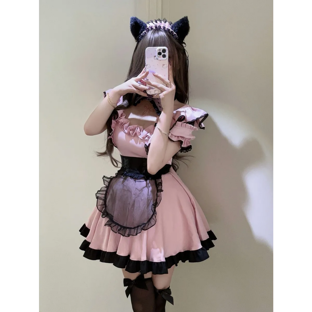 Pink Lace Maid Cosplay Dress Set - All Dresses - Cosplay Outfit - 2