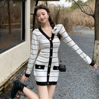 Tweed-Inspired Colorblock Knit Mini Dress - All Dresses - Mini Dress - 1