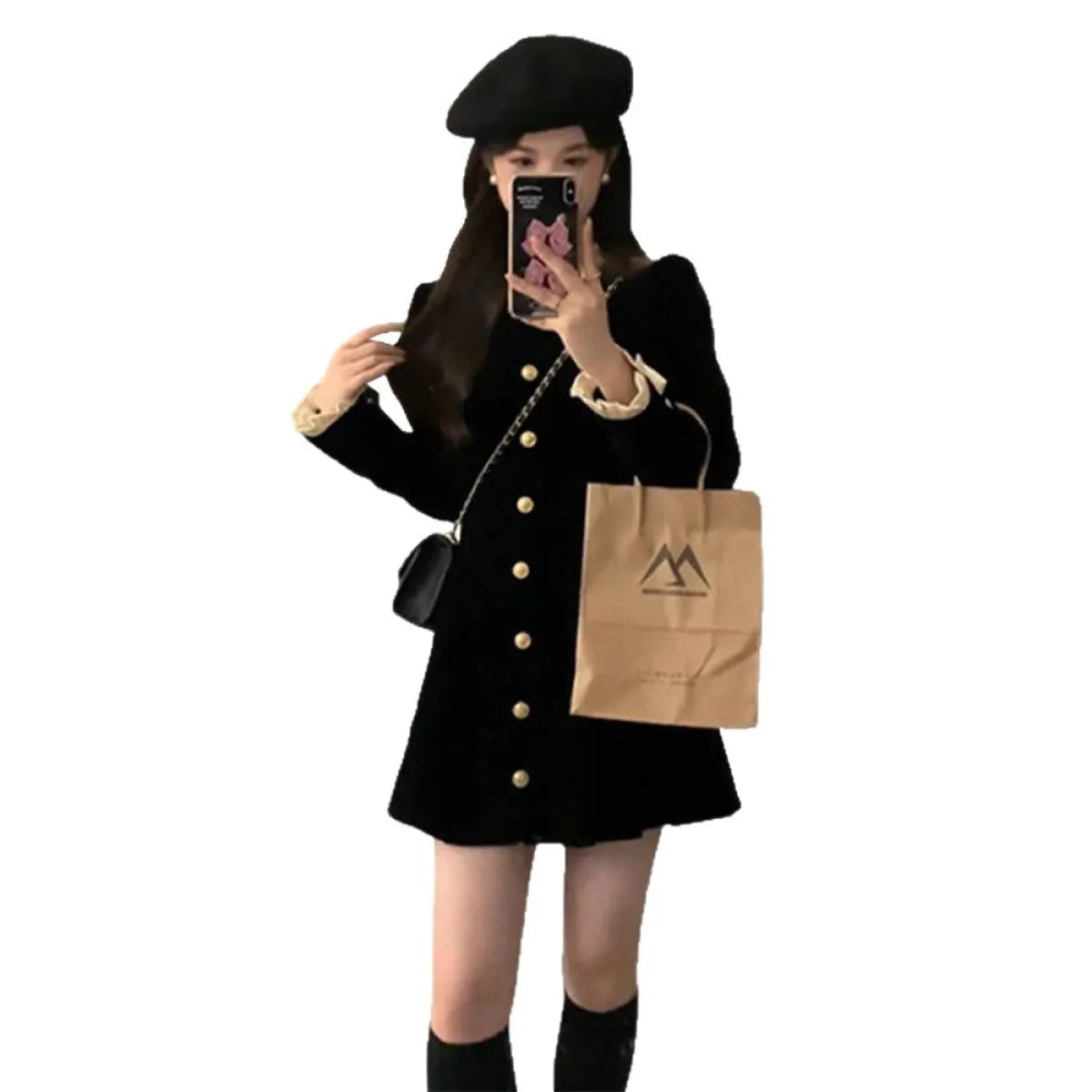 French Hepburn Style Black Ruffle Mini Dress - All Dresses - Mini Dress - 4