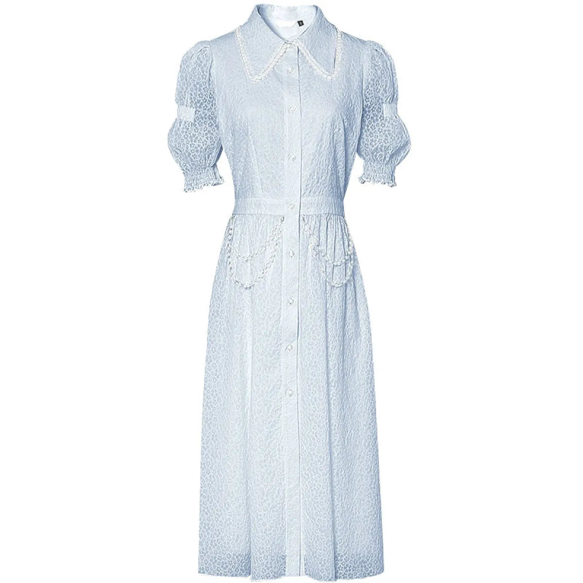 Blue Retro Lantern Sleeve Midi Dress - All Dresses - Midi Dress - 4
