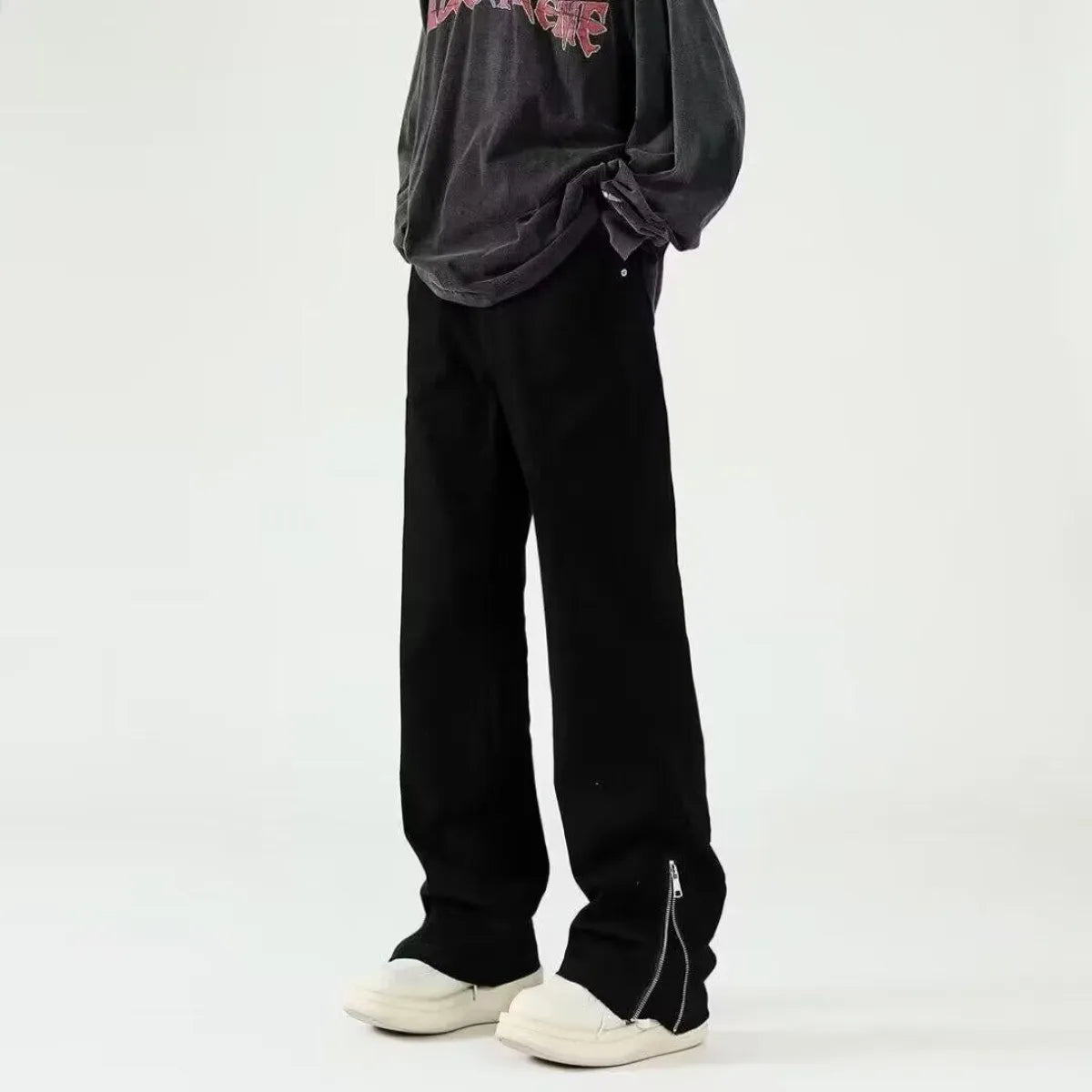 Black Ripped Straight-Leg Jeans - Bottoms - Jeans - 3