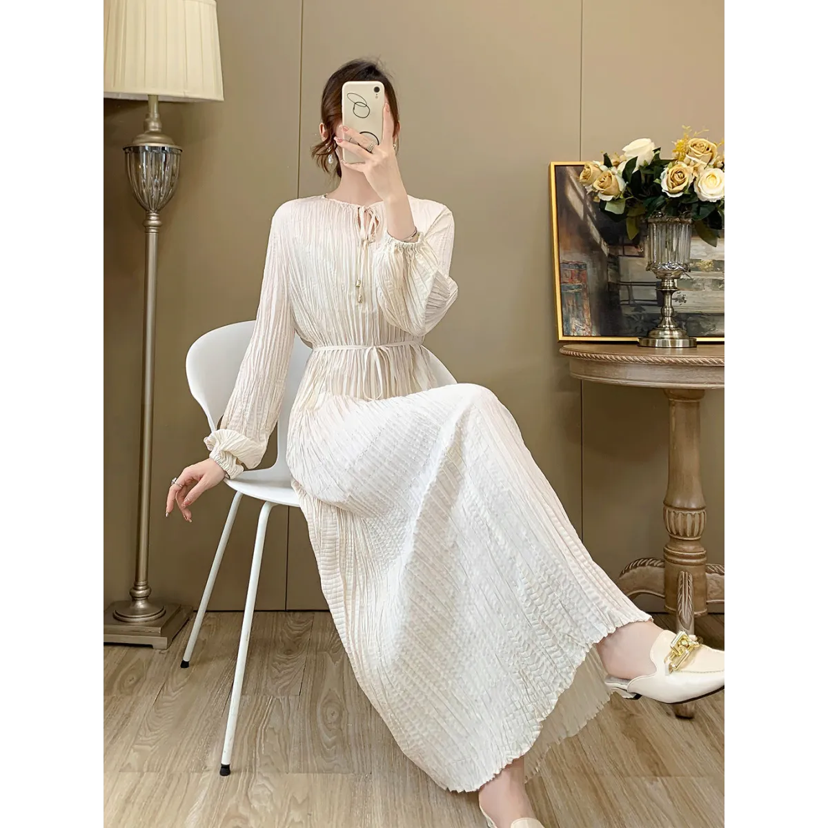 French Style A-Line Lantern Sleeve Maxi Dress - All Dresses - Maxi Dress - 5