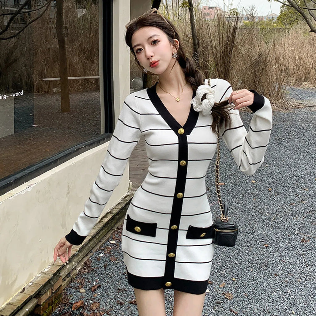 Tweed-Inspired Colorblock Knit Mini Dress - All Dresses - Mini Dress - 3