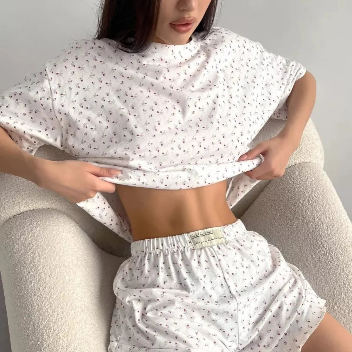Cotton Pajama Set: Short Sleeve Top & Ruffle Shorts - Best Sellers - Sets / Co-ords - 1