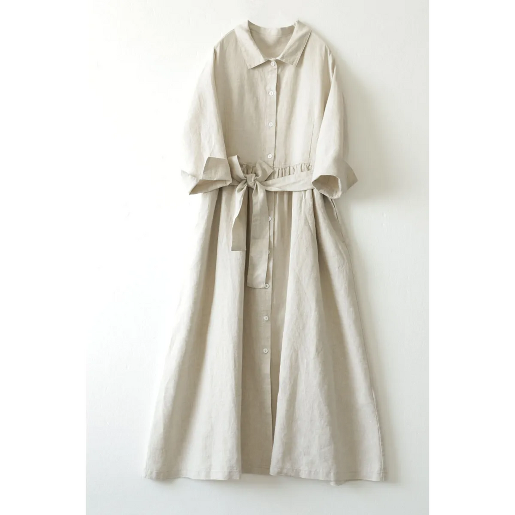 Artistic Cotton Linen Shirt Dress - All Dresses - Midi Dress - 3