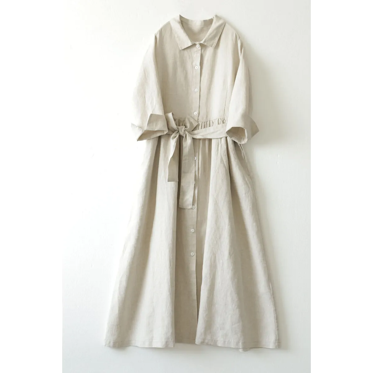 Artistic Cotton Linen Shirt Dress - All Dresses - Midi Dress - 3