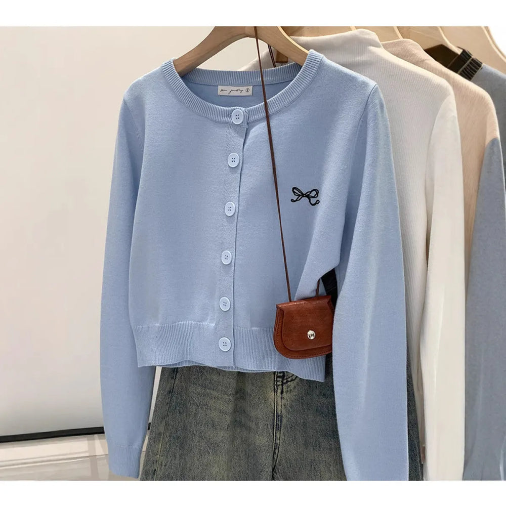 Korean Embroidered Short Knit Cardigan - Women’s Clothing & Accessories - Cardigan - 1
