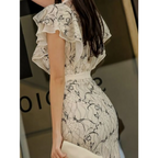 Elegant Lace Ruffle Sleeve Bodycon Midi Dress - All Dresses - Dress - 3