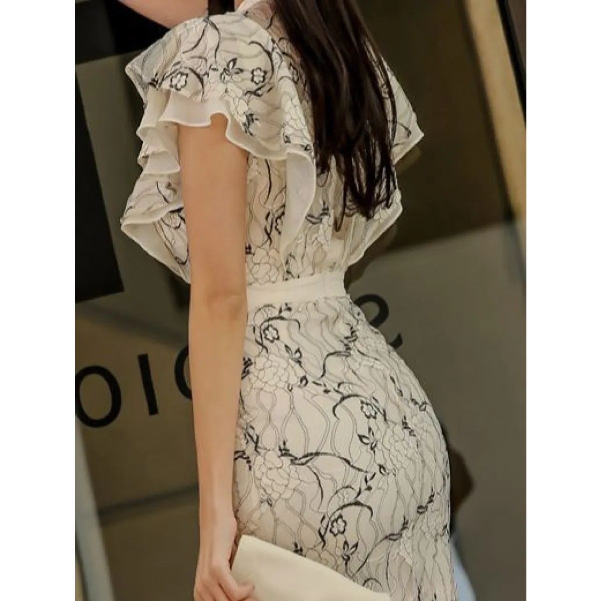 Elegant Lace Ruffle Sleeve Bodycon Midi Dress - All Dresses - Dress - 3