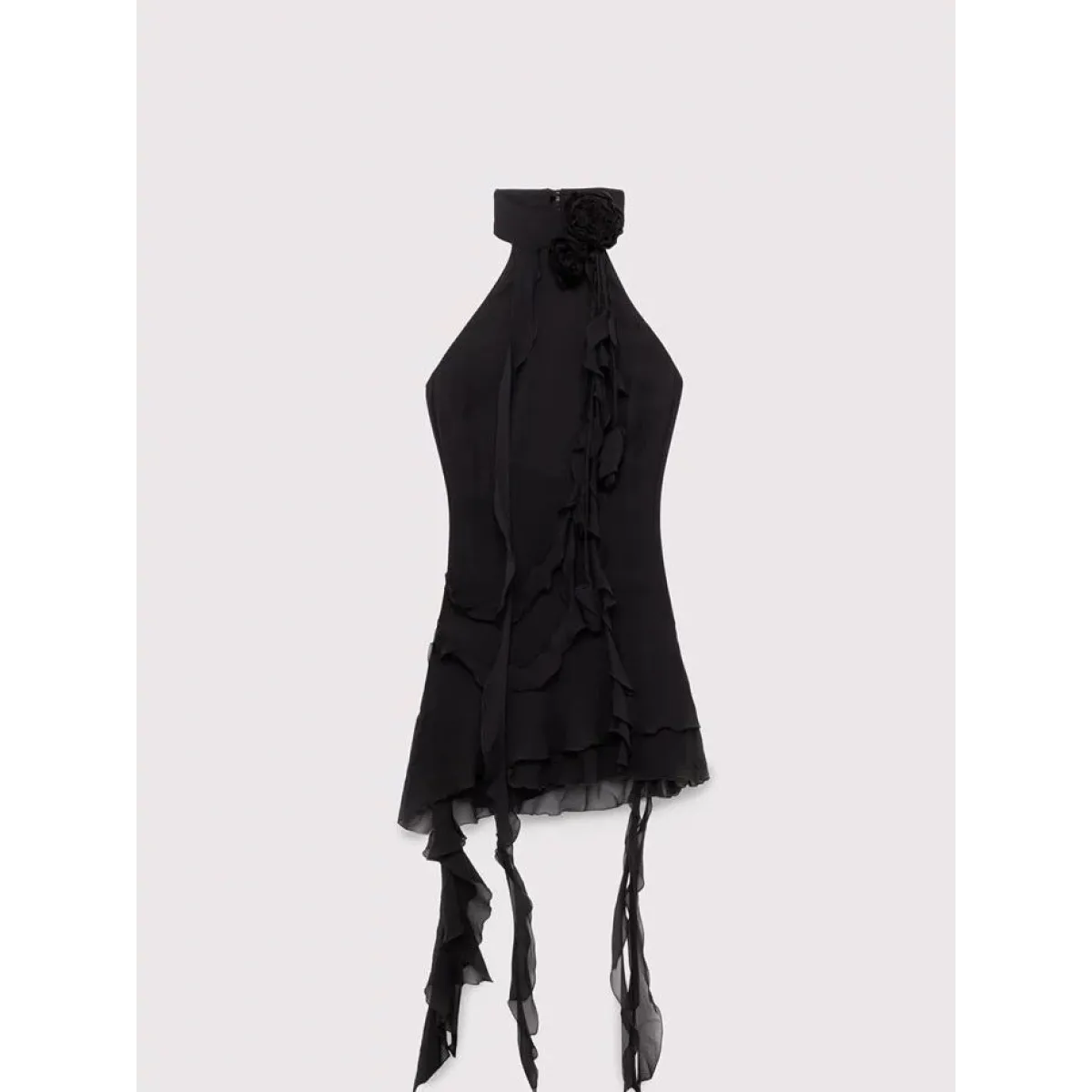 Asymmetrical Lotus Leaf Halter Midi Dress - All Dresses - Midi Dress - 4