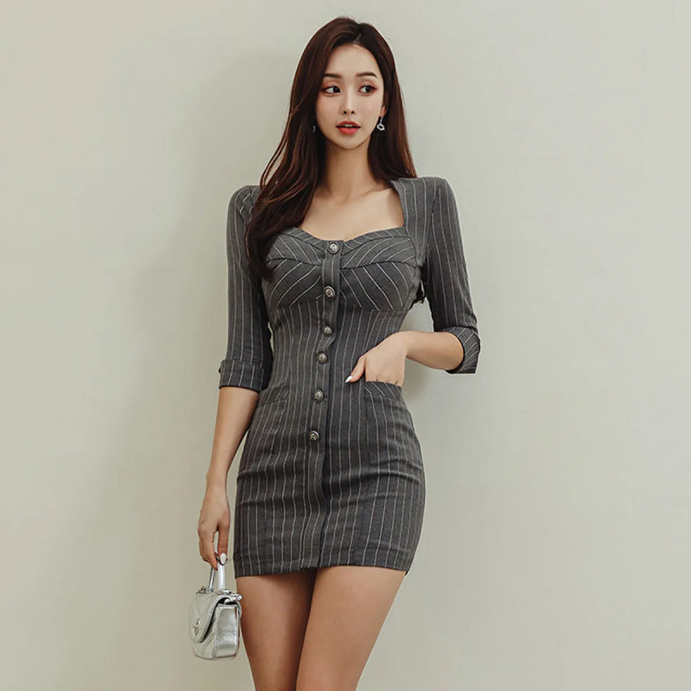K-Style Square Neck Striped Slim Jumpsuit - Women’s Clothing & Accessories - Sets / Co-ords - 1