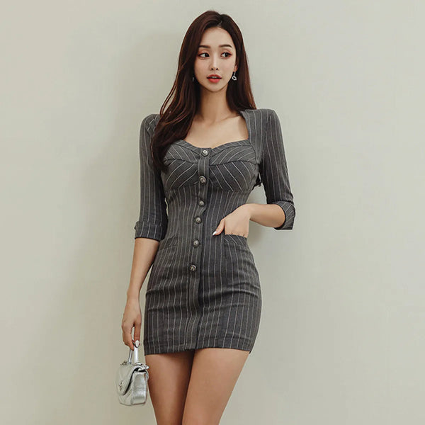 K-Style Square Neck Striped Slim Jumpsuit - Women’s Clothing & Accessories - Sets / Co-ords - 1