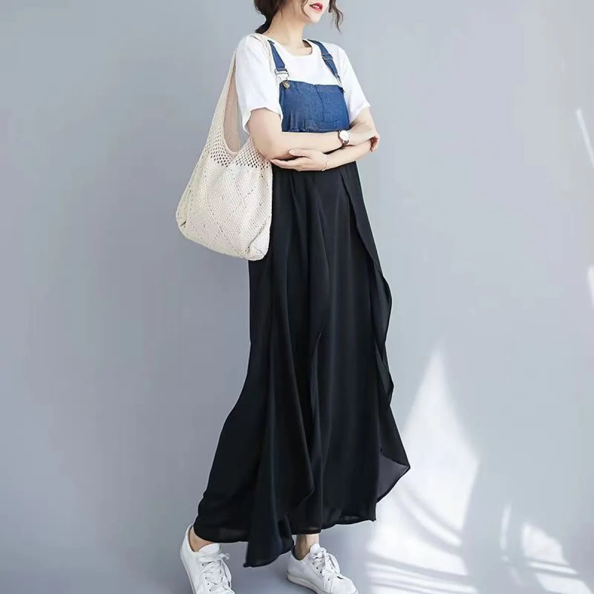 Korean Style Plus Size Denim Chiffon Strap Maxi Dress - All Dresses - Maxi Dress - 7