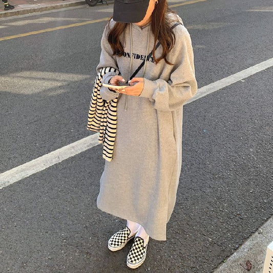 Korean BF Fleece-Lined Maxi Dress