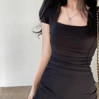 Black Hepburn Square Neck Fishtail Mini Dress - All Dresses - Mini Dress - 3
