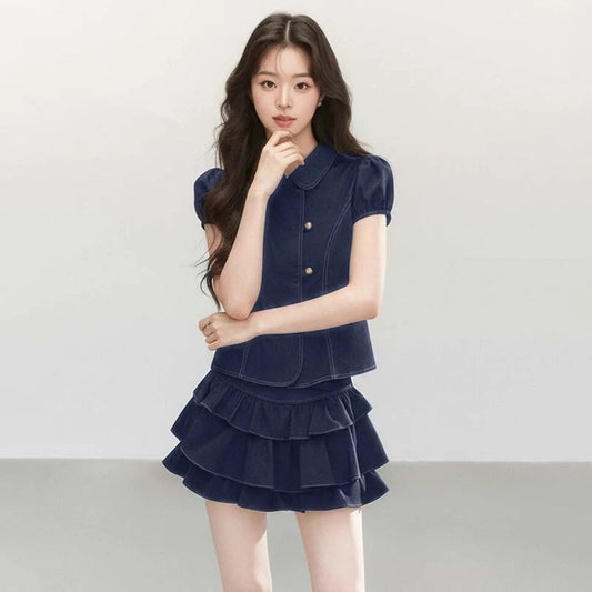 Peter Pan Collar Top and Tiered Skirt Set - Best Sellers - Skirt Set - 2
