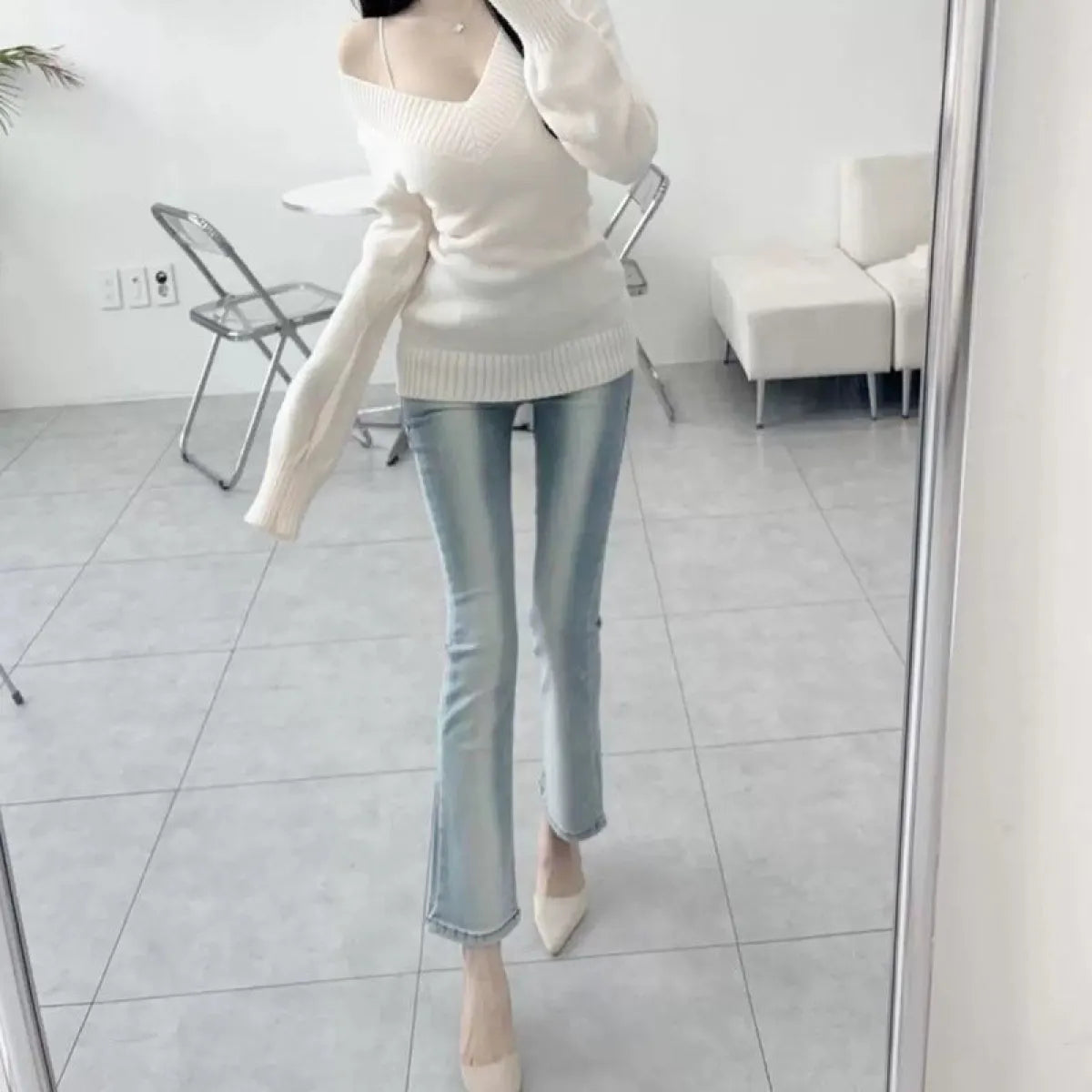 Korean Slim Fit V-Neck Knit Sweater - Dresses - Sweater / Pullover - 2