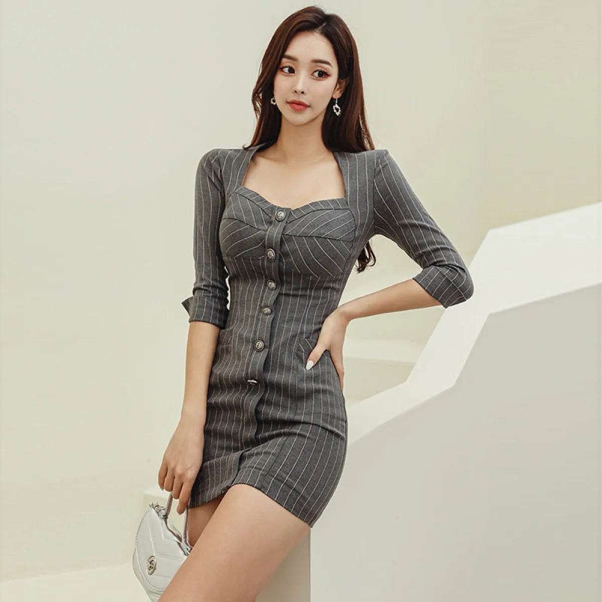 K-Style Square Neck Striped Slim Jumpsuit - Women’s Clothing & Accessories - Sets / Co-ords - 3