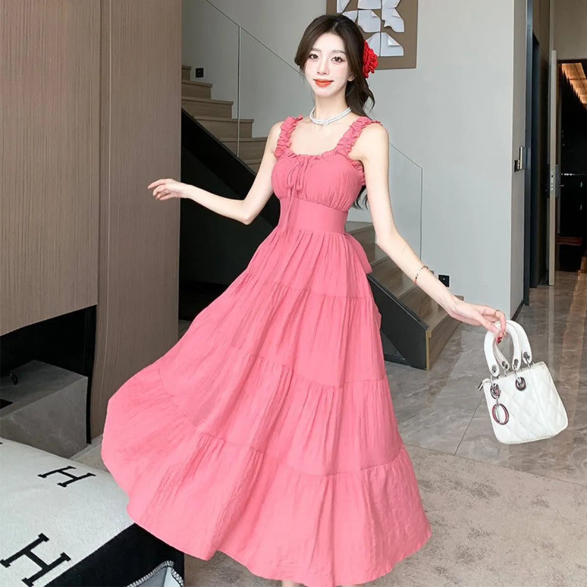 Rose Pink French Resort Midi Dress - All Dresses - Midi Dress - 1