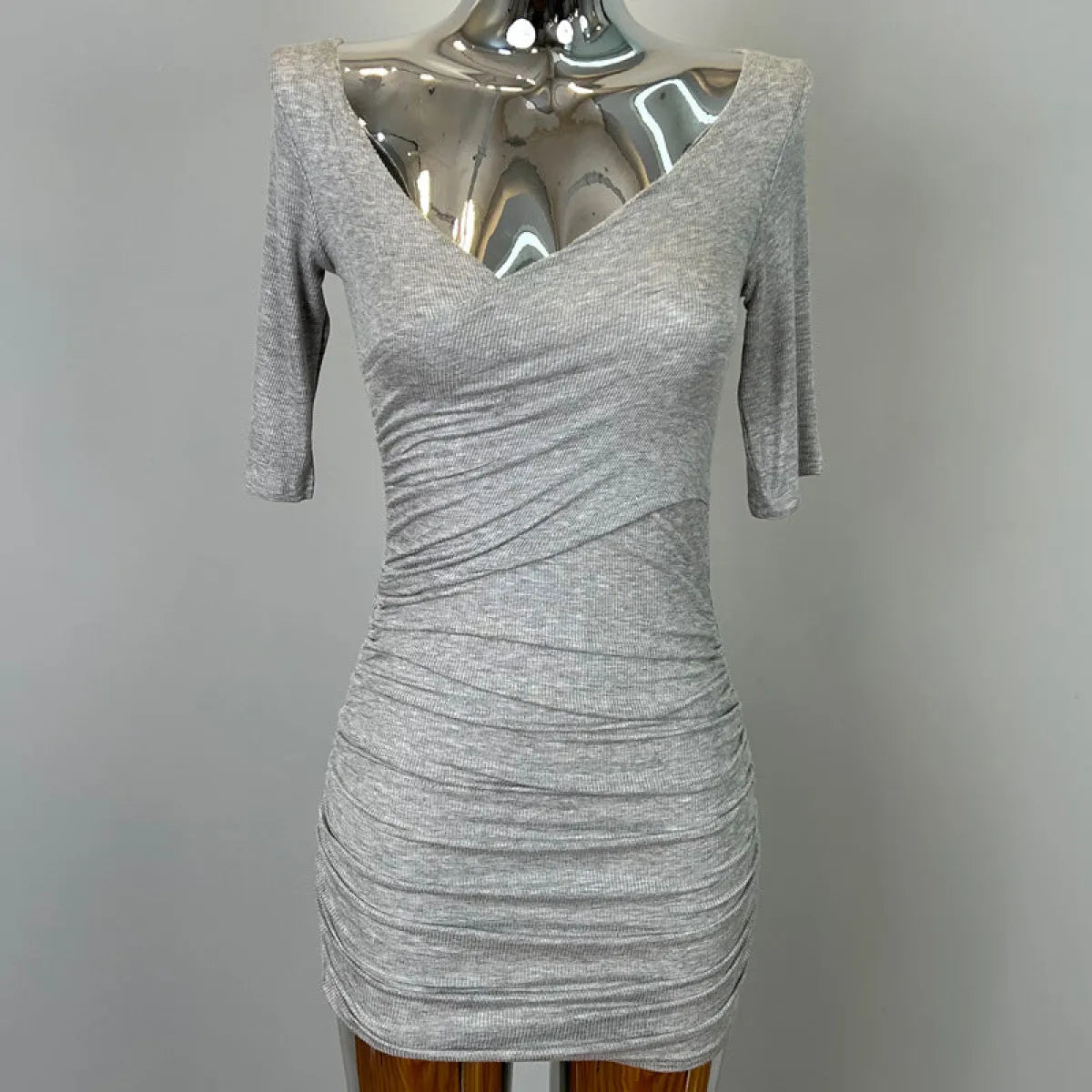 Korean V-Neck Pleated Hip Mini Dress - All Dresses - Mini Dress - 6