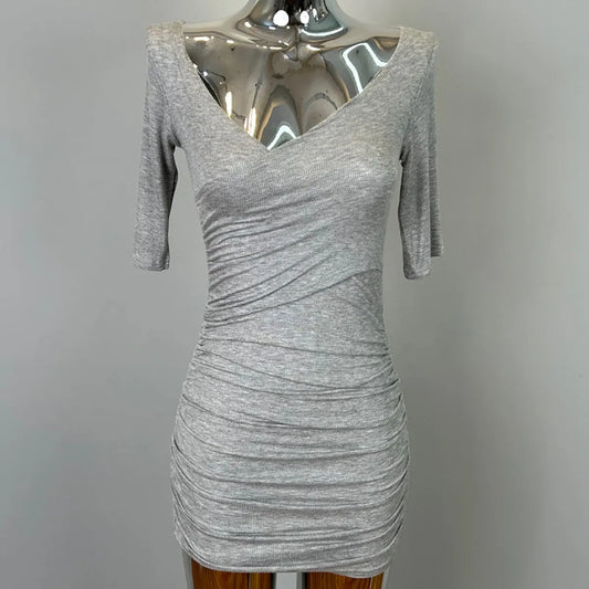 Korean V-Neck Pleated Hip Mini Dress - All Dresses - Mini Dress - 6