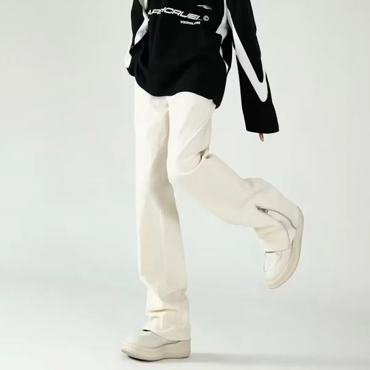 Black Ripped Straight-Leg Jeans - Bottoms - Jeans - 4