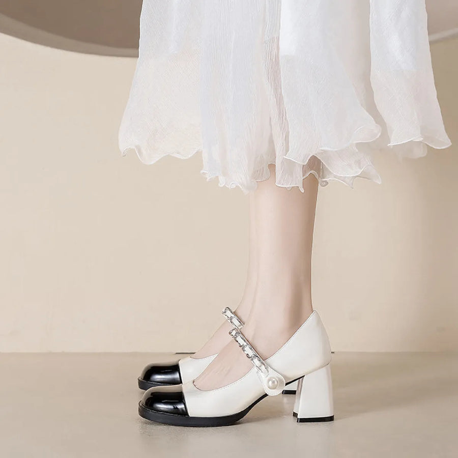 Mary Jane Heels with Pearl Strap & Block Heel - Accessories - Mary Jane Heels - 1
