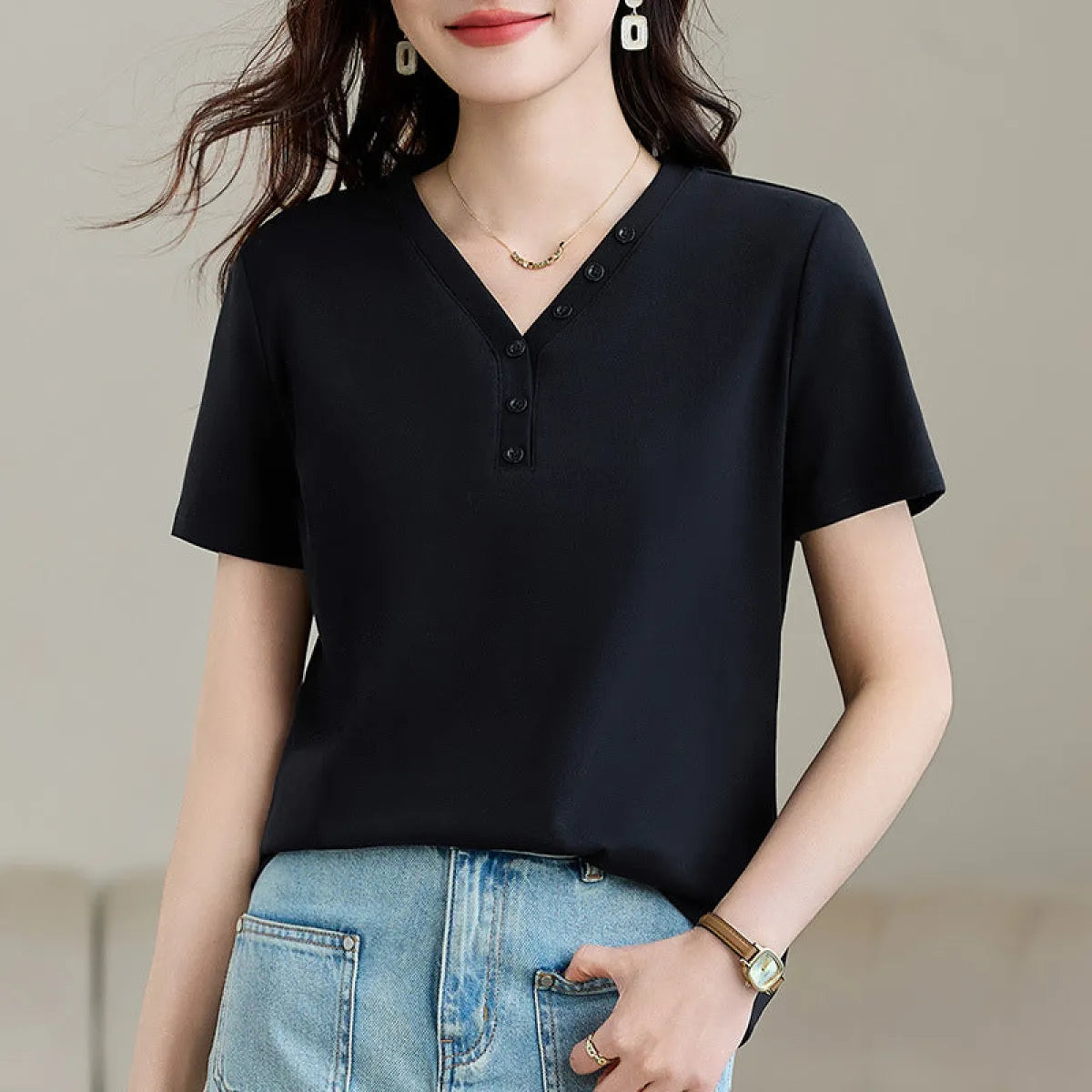 Korean Style V-Neck Short Sleeve T-Shirt - T-Shirts - T-Shirt - 4