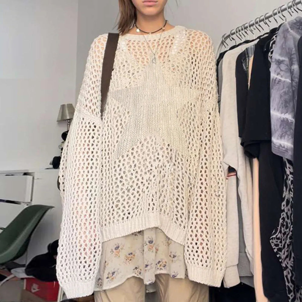Star Cut-Out Sheer Knit Pullover - Sweaters - Sweater / Pullover - 1