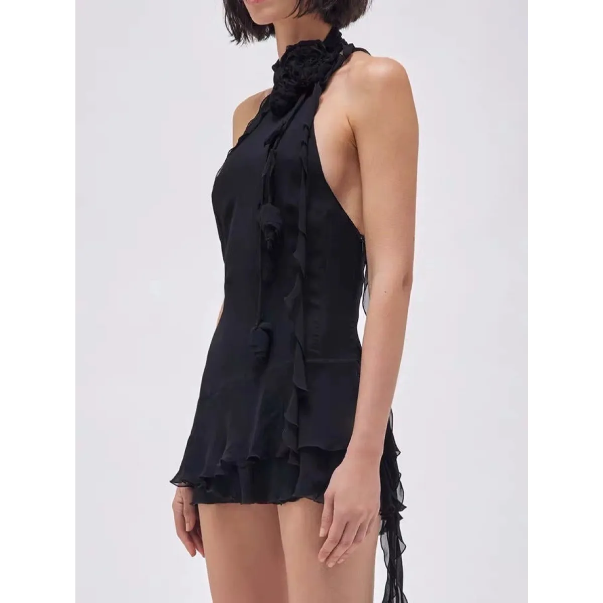 Asymmetrical Lotus Leaf Halter Midi Dress - All Dresses - Midi Dress - 3