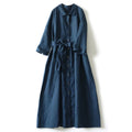 Artistic Cotton Linen Shirt Dress - All Dresses - Midi Dress - 1