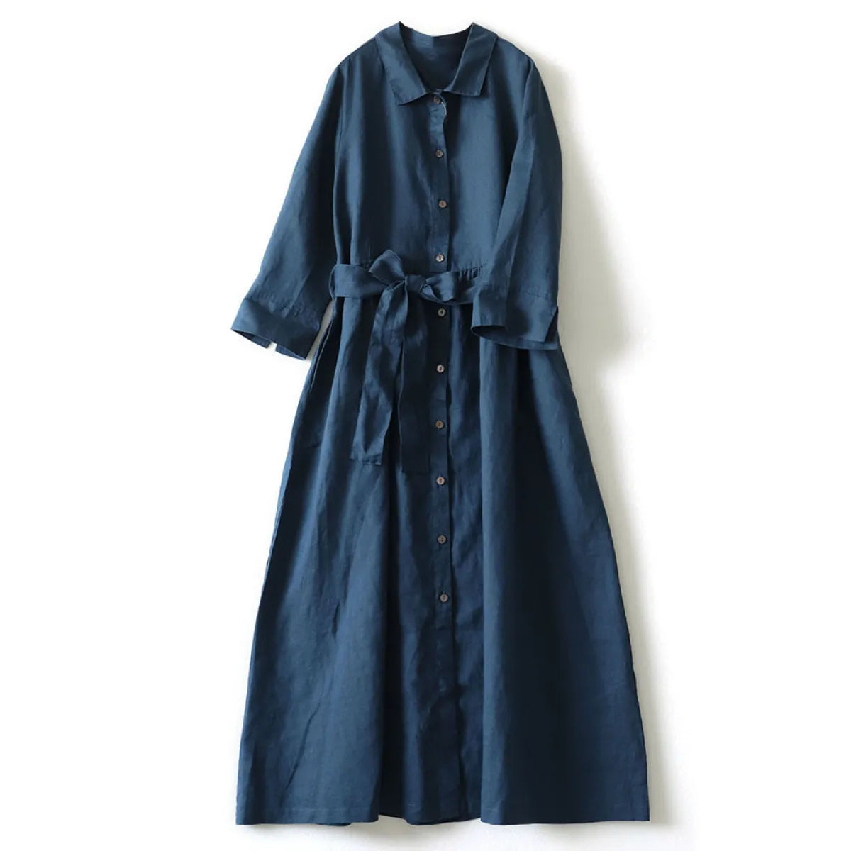 Artistic Cotton Linen Shirt Dress - All Dresses - Midi Dress - 1