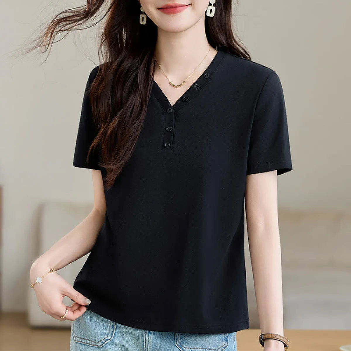 Korean Style V-Neck Short Sleeve T-Shirt - T-Shirts - T-Shirt - 7
