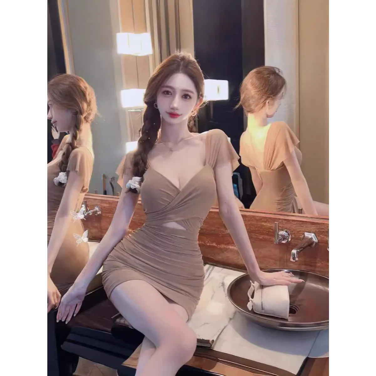 Sexy V-Neck Mesh Hollow-Out Mini Dress - All Dresses - Mini Dress - 5