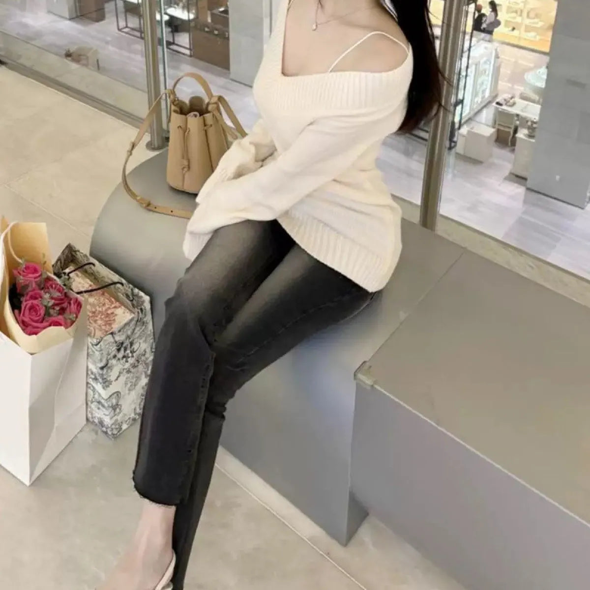Korean Slim Fit V-Neck Knit Sweater - Dresses - Sweater / Pullover - 1