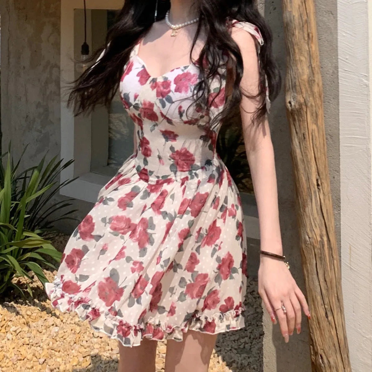 Sweet Floral Sling Mini Dress - All Dresses - Mini Dress - 1