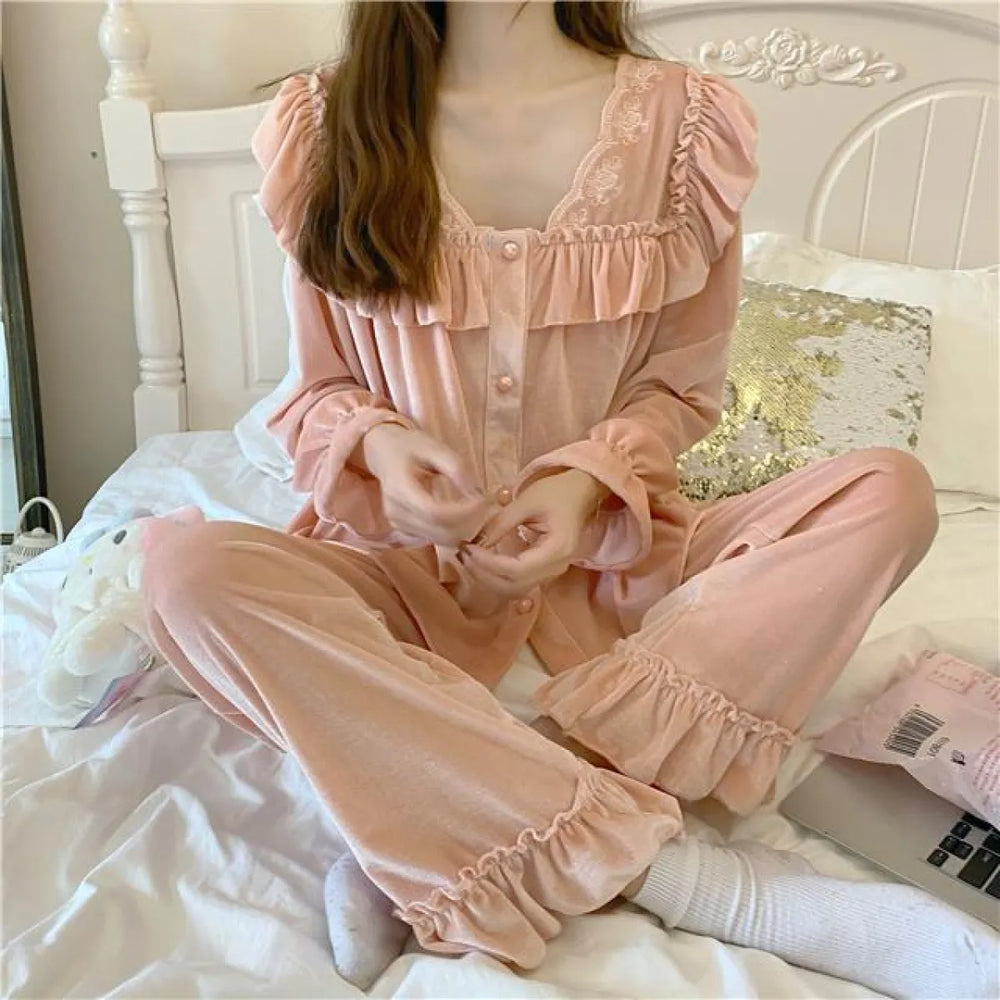 Gold Velvet Palace Style Long Sleeve Nightgown - Best Sellers - Maxi Dress - 1