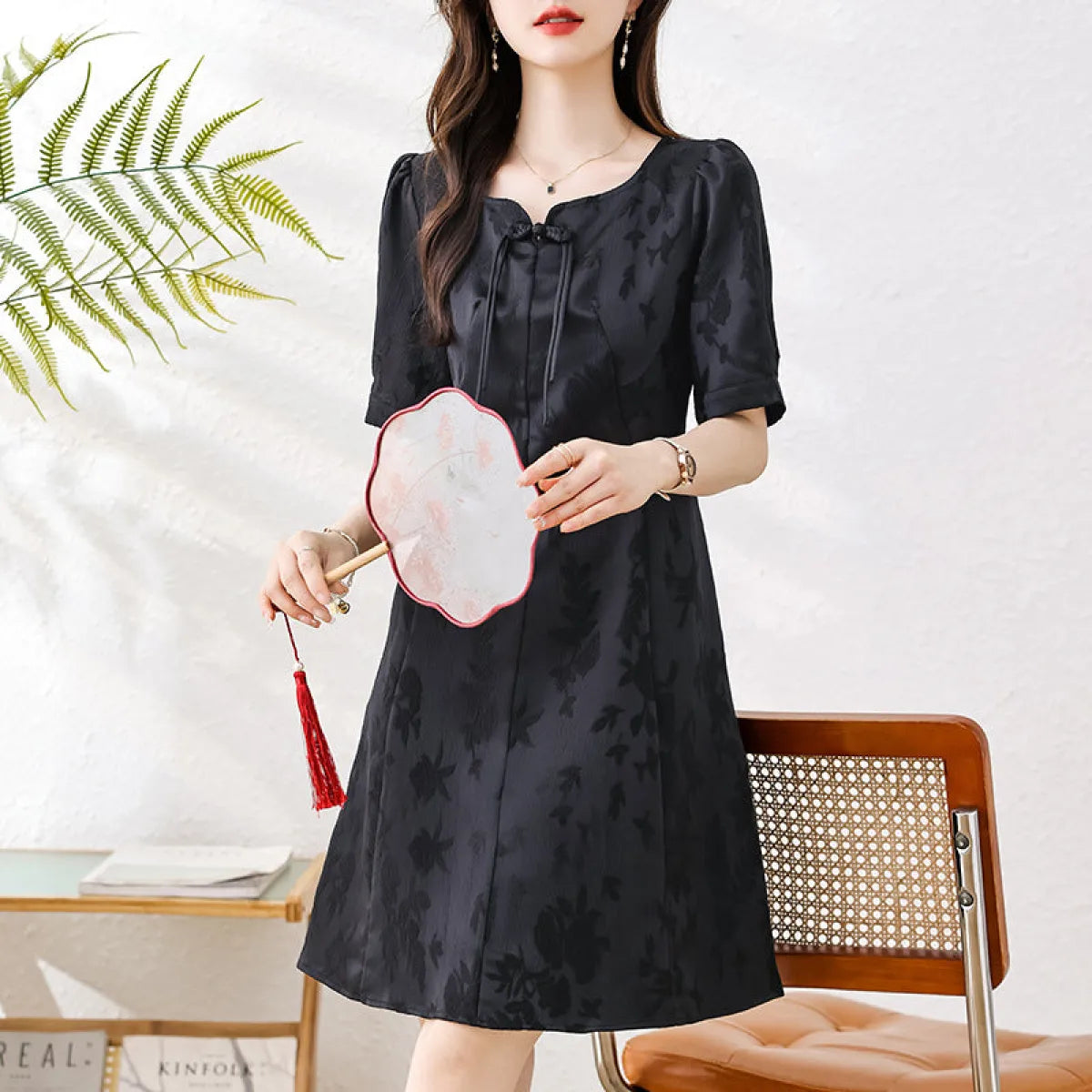 Retro Chinoiserie Bow A-Line Midi Dress - All Dresses - Midi Dress - 1