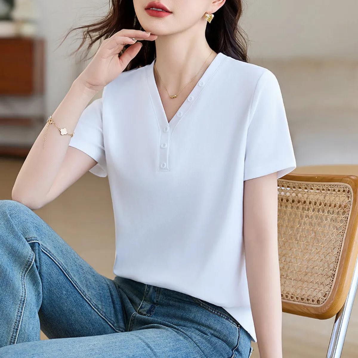 Korean Style V-Neck Short Sleeve T-Shirt - T-Shirts - T-Shirt - 8