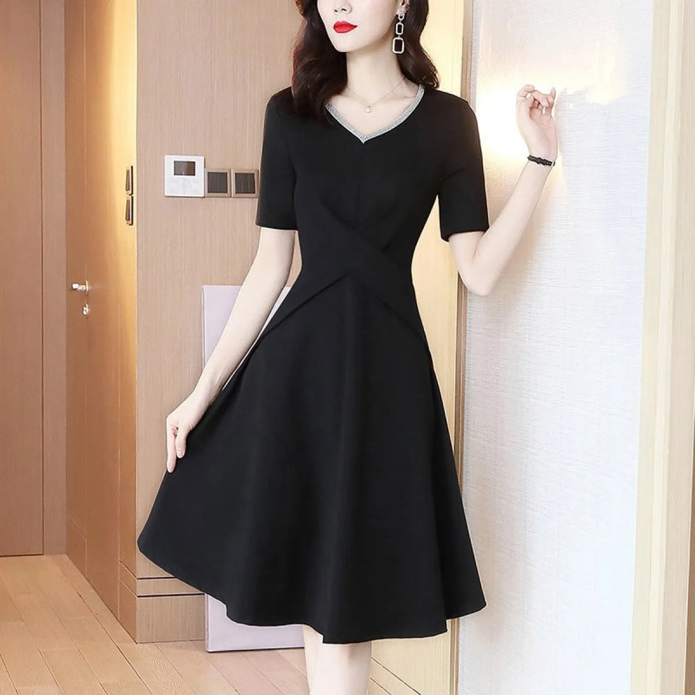 Elegant French V-Neck A-Line Mini Dress - All Dresses - Mini Dress - 1