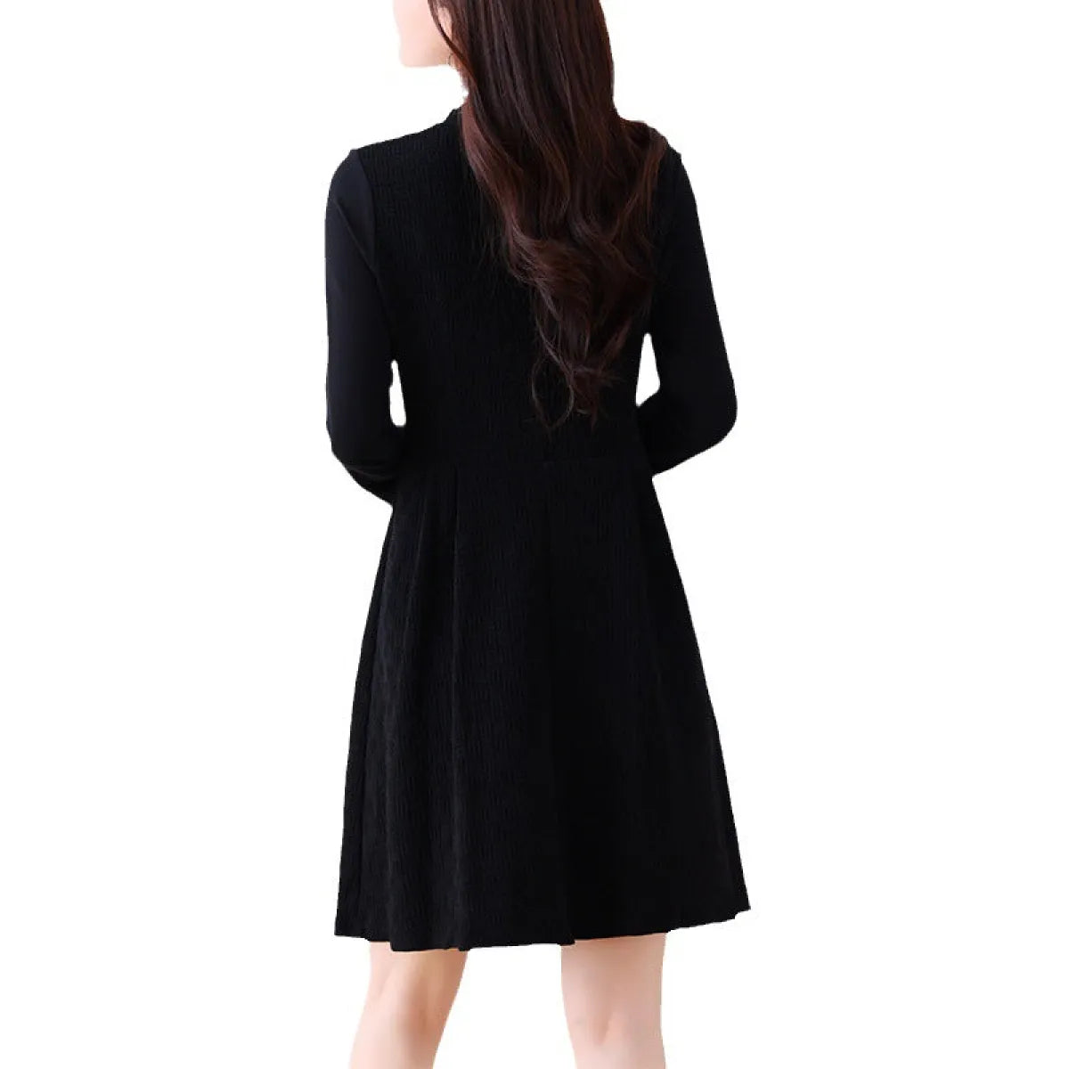 Plus Size Fake Two-Piece Spliced Black Midi Dress - All Dresses - Midi Dress - 5