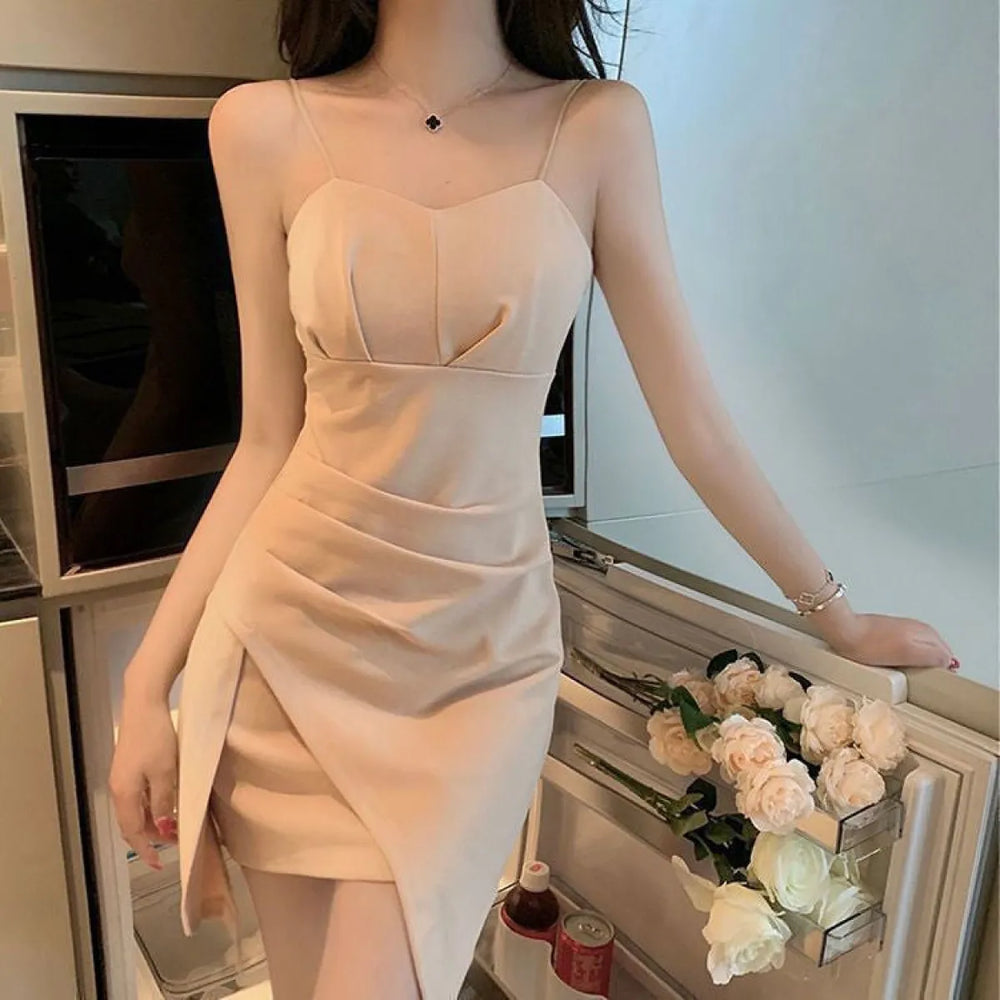 French-Inspired Irregular Strap Bodycon Mini Dress - All Dresses - Mini Dress - 1
