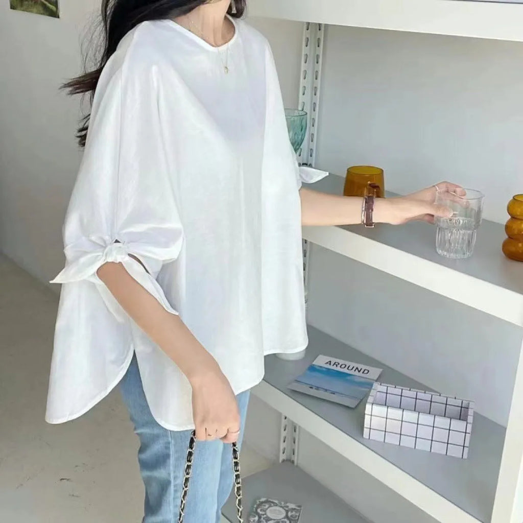 Japanese Loose Lantern Sleeve Solid Top - Women’s - Blouse - 2