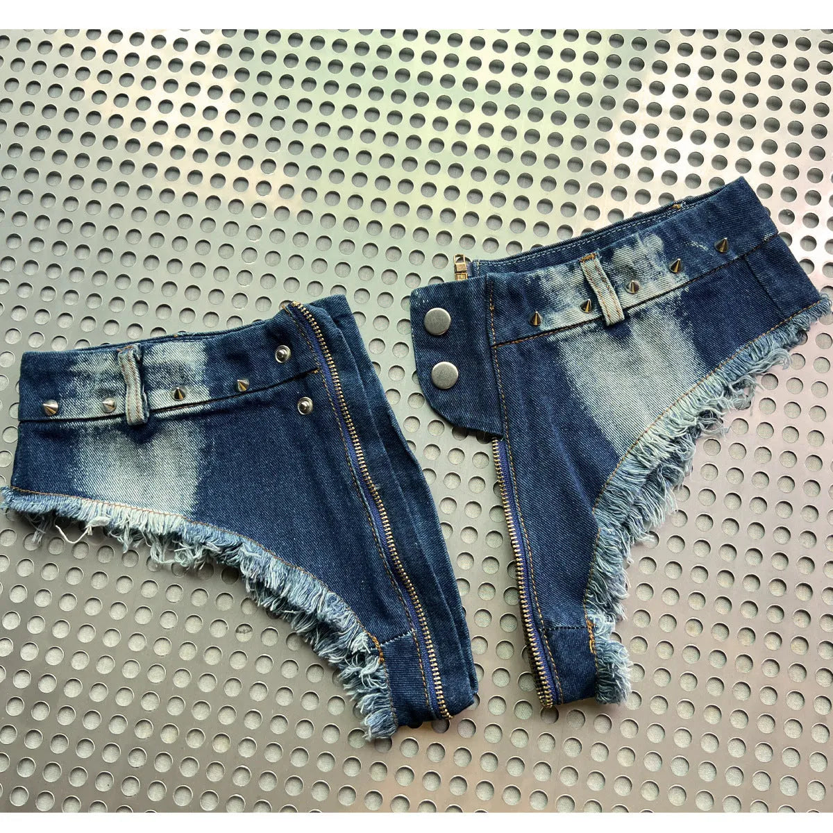 Ultra-Low Waist Open Crotch Denim Hot Shorts - Shorts - Shorts - 4